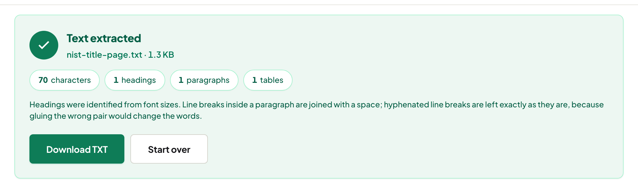 Extract Text with a document processed into clean text output in reading order