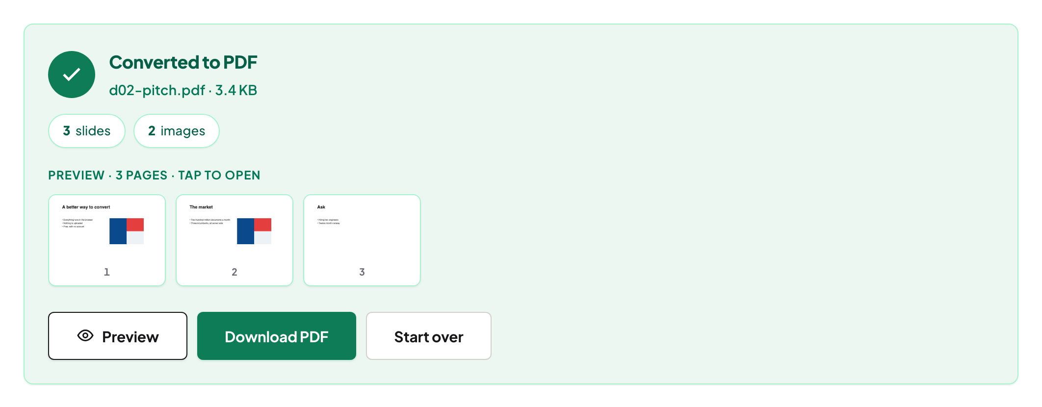PPTX to PDF with a pitch deck converted to a PDF handout