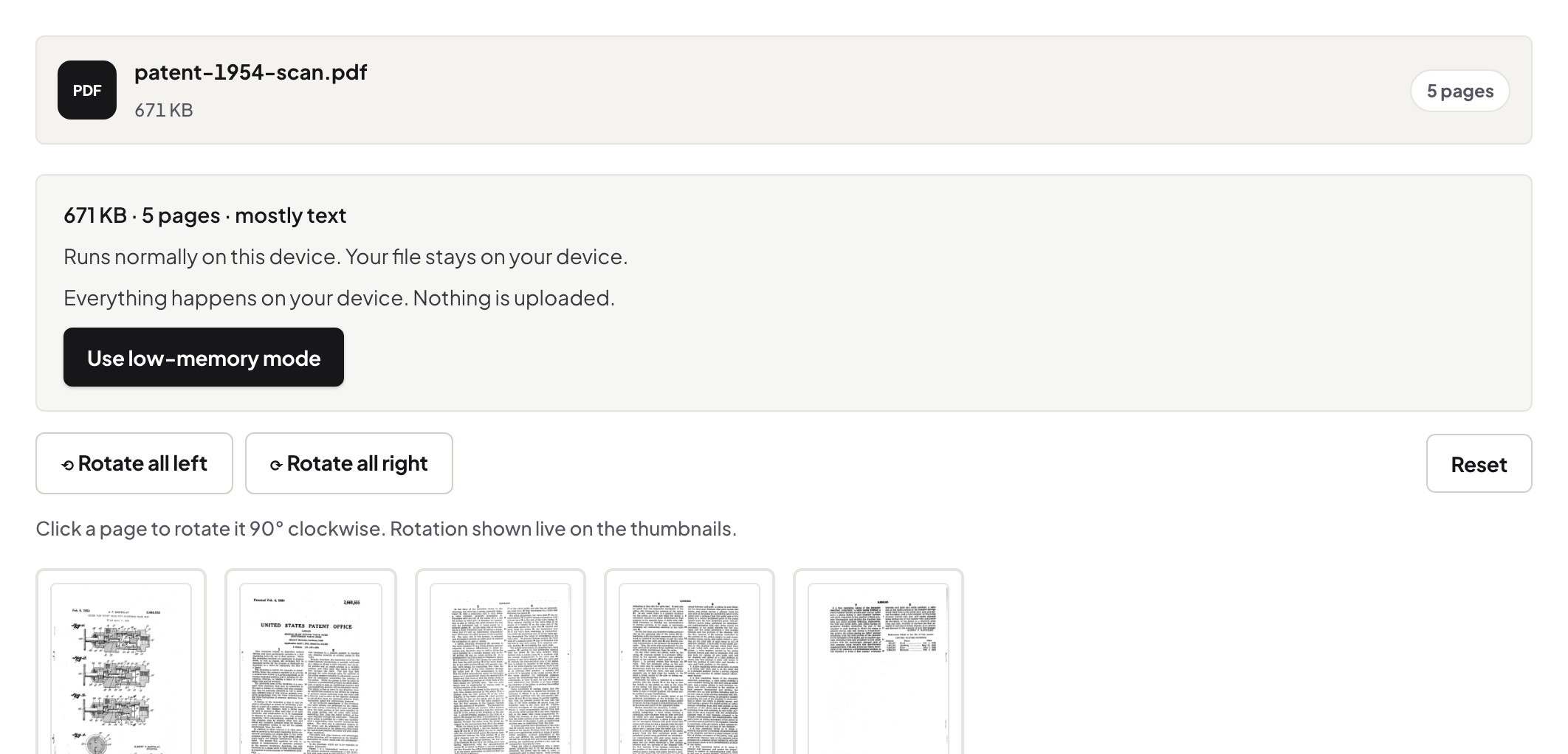 Rotate PDF with a scanned patent document loaded for permanent page rotation